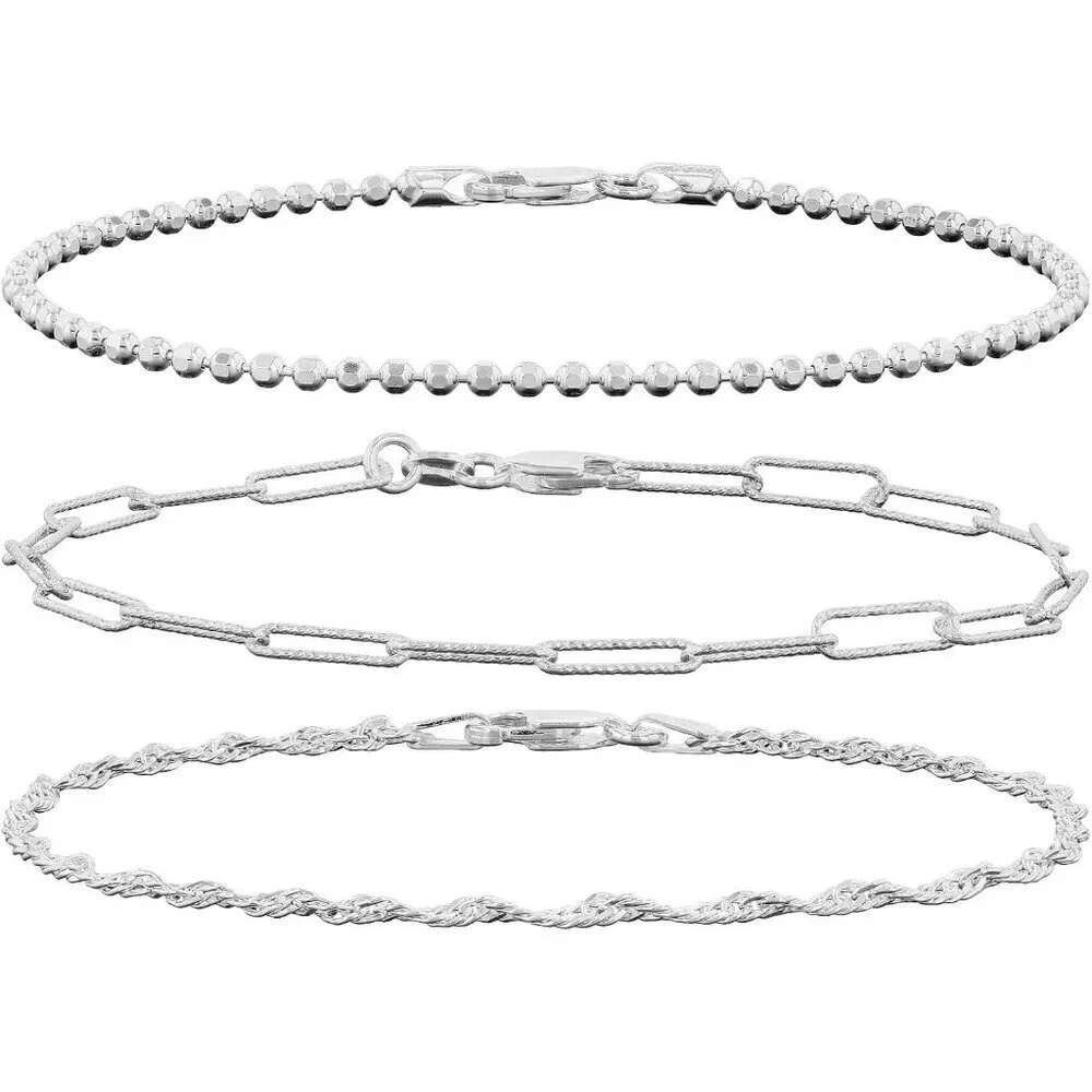 Sterling Silver Bracelet Set 3 Pieces Elegant Durable Versatile Gift Ready